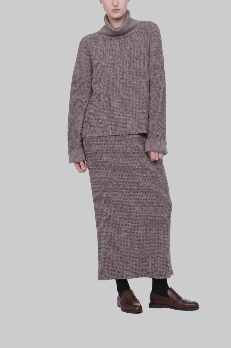 Wool Cotton Waffle Long Pencil Skirt