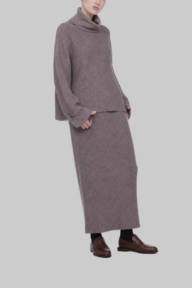 Wool Cotton Waffle Big Turtleneck