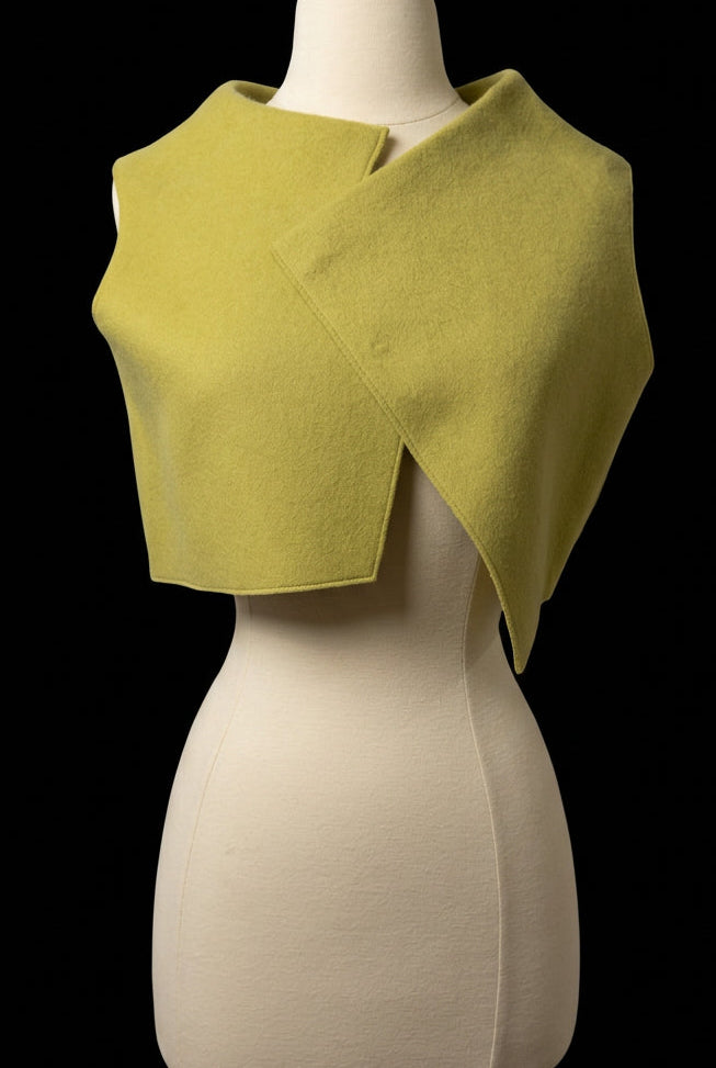 A light olive green wrap-style cropped top 